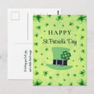 St. Patrick's Day-waterverfklaver op groen Briefkaart