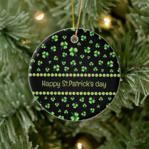 St. Patrick's Day-waterverfklaver op zwart Keramisch Ornament