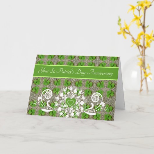 St Patrick's Day Wedding Jubileum Shamrocks Kaart (Gele Bloem)