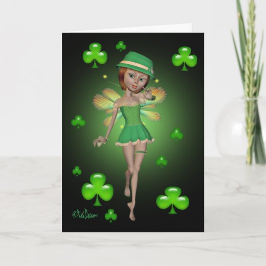 St. Patrick's Day Wenskaart - Irish Pixie Kaart (Voorkant)