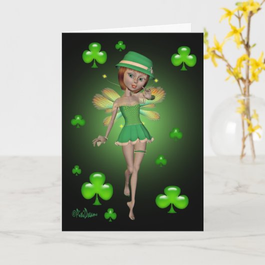 St. Patrick's Day Wenskaart - Irish Pixie Kaart (Gele Bloem)