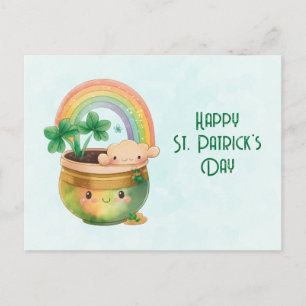 St. Patrick's Day Whimsical Rainbow & Clover Feestdagenkaart