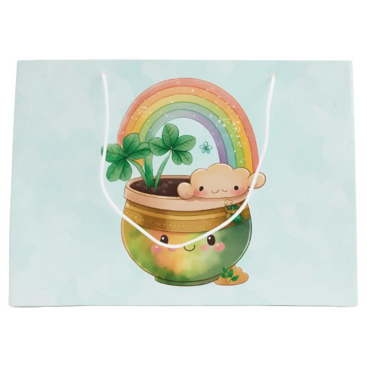 St. Patrick's Day Whimsical Rainbow & Clover Groot Cadeauzakje (Voorkant)