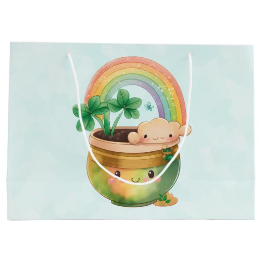 St. Patrick's Day Whimsical Rainbow & Clover Groot Cadeauzakje (Achterkant)