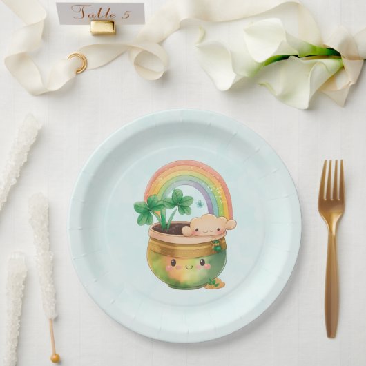St. Patrick's Day Whimsical Rainbow & Clover Papieren Bordje (Huwelijk)