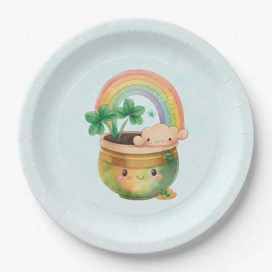 St. Patrick's Day Whimsical Rainbow & Clover Papieren Bordje (Voorkant)