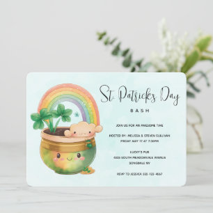 St. Patrick's Day Whimsical Rainbow & Clover Party Kaart