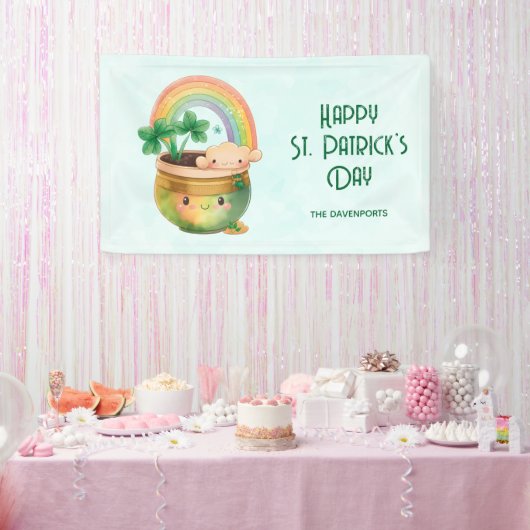 St. Patrick's Day Whimsical Rainbow & Clover Party Spandoek (Feest)