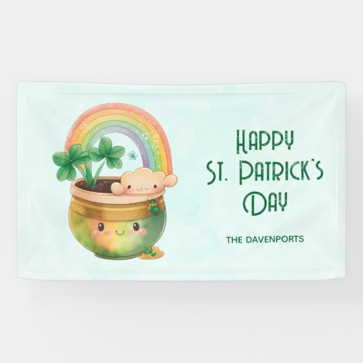 St. Patrick's Day Whimsical Rainbow & Clover Party Spandoek (Horizontaal)
