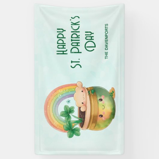 St. Patrick's Day Whimsical Rainbow & Clover Party Spandoek (Verticaal)