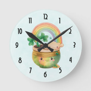 St. Patrick's Day Whimsical Rainbow & Clover Ronde Klok