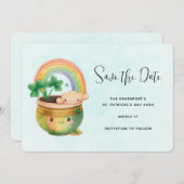 St. Patrick's Day Whimsical Rainbow & Clover Save The Date (Voorkant / Achterkant)