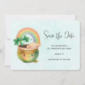 St. Patrick's Day Whimsical Rainbow & Clover Save The Date (Voorkant)