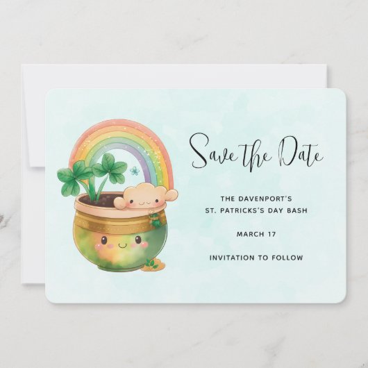 St. Patrick's Day Whimsical Rainbow & Clover Save The Date (Voorkant)