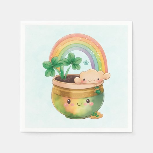 St. Patrick's Day Whimsical Rainbow & Clover Servet (Voorkant)