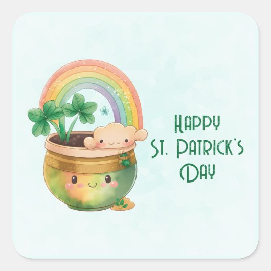 St. Patrick's Day Whimsical Rainbow & Clover Vierkante Sticker (Voorkant)