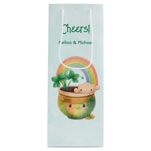 St. Patrick's Day Whimsical Rainbow & Clover Wijn Cadeautas (Voorkant)