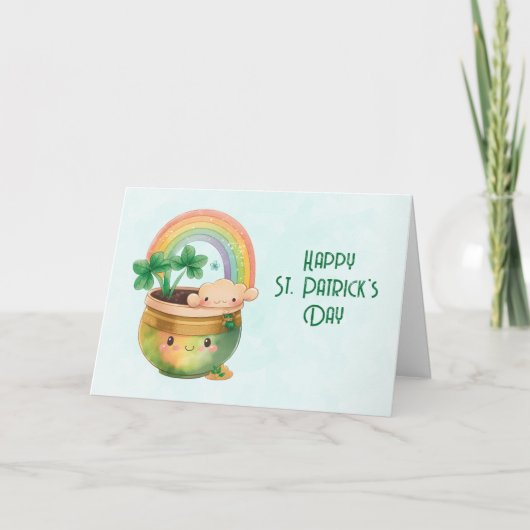 St. Patrick's Day Whimsical Regenboog & Klaver Kaart (Voorkant)