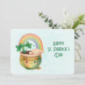 St. Patrick's Day Whimsische Regenboog & Klaver Feestdagenkaart (Staand voorkant)