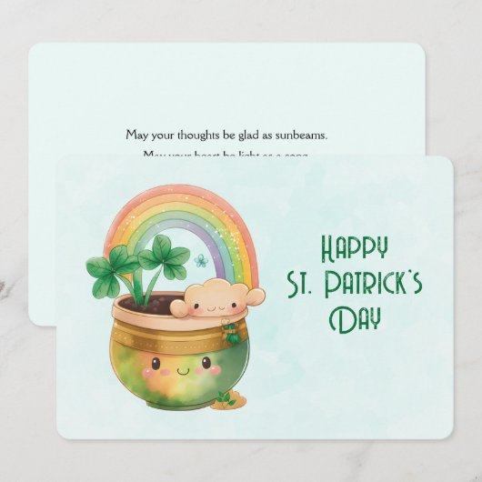 St. Patrick's Day Whimsische Regenboog & Klaver Feestdagenkaart (Voorkant / Achterkant)