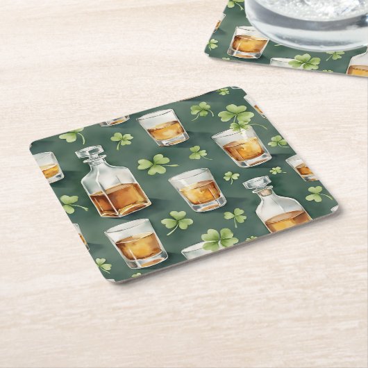 St. Patrick's Day Whiskey en Shamrock Patroon Kartonnen Onderzetters (Schuin)