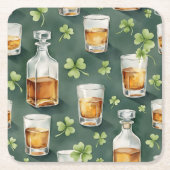 St. Patrick's Day Whiskey en Shamrock Patroon Kartonnen Onderzetters (Voorkant)