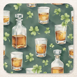 St. Patrick's Day Whiskey en Shamrock Patroon Kartonnen Onderzetters