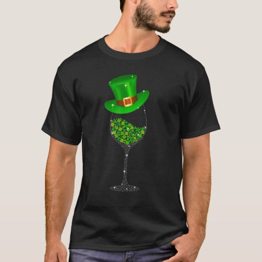 St Patrick's Day Wine Glass Shamrock Irish Wine T-shirt (Voorkant)