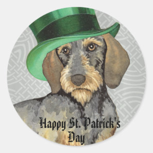 St. Patrick's Day Wirehaire Dachshund Ronde Sticker