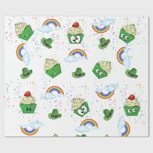 St. Patrick's Day Wrapping Paper Cupcake Rainbow Cadeaupapier (Vlak)