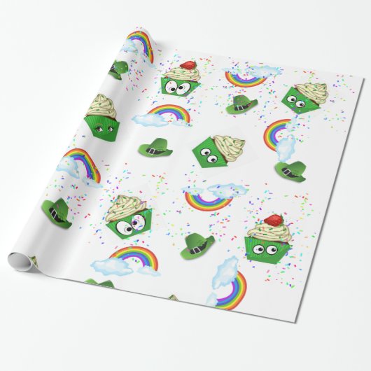St. Patrick's Day Wrapping Paper Cupcake Rainbow Cadeaupapier (Uitgerold)