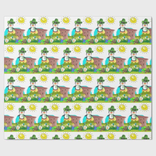 St. Patrick's Day Wrapping Paper Penguin Cadeaupapier (Vlak)