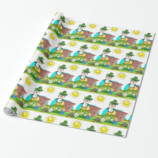 St. Patrick's Day Wrapping Paper Penguin Cadeaupapier (Uitgerold)