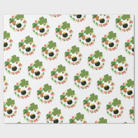 St. Patrick's Day Wrapping Paper Teddy Bear Cadeaupapier (Vlak)