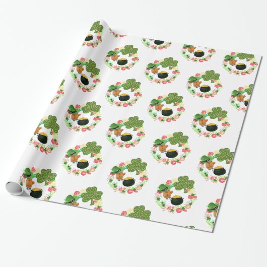 St. Patrick's Day Wrapping Paper Teddy Bear Cadeaupapier (Uitgerold)