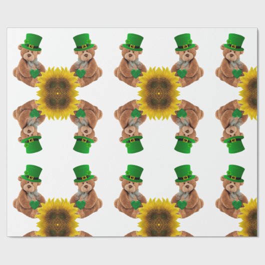 St. Patrick's Day Wrapping Paper Teddy Bear Cadeaupapier (Vlak)