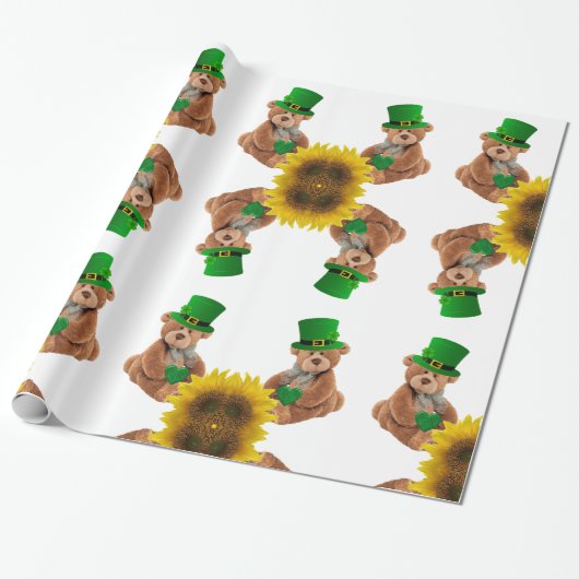 St. Patrick's Day Wrapping Paper Teddy Bear Cadeaupapier (Uitgerold)