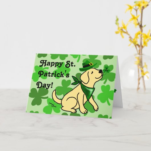 St. Patrick's Day Yellow Labrador Kaart (Gele Bloem)