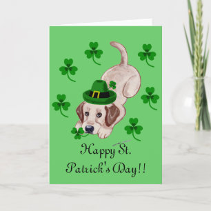 St. Patrick's Day Yellow Labrador Puppy in Green Kaart