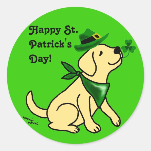 St. Patrick's Day Yellow Labrador Ronde Sticker (Voorkant)