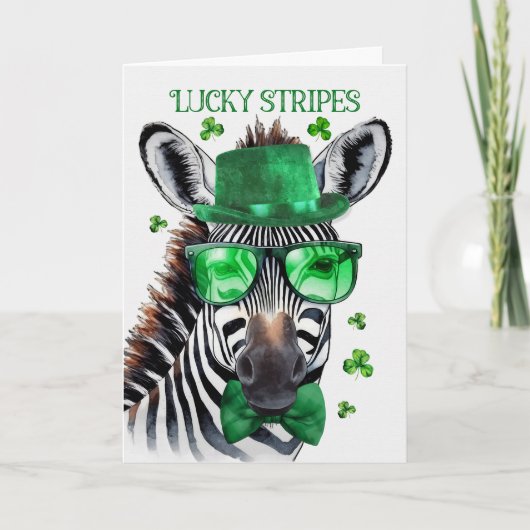 St Patrick's Day Zebra Lucky Stripes and Bagpipes Feestdagen Kaart (Voorkant)