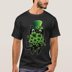 St Patricks Day Zwarte Kat Leprechaun Klaver Iers T-shirt