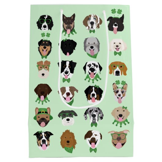 St Patricks Dog Face Pattern Medium Cadeauzakje (Achterkant)