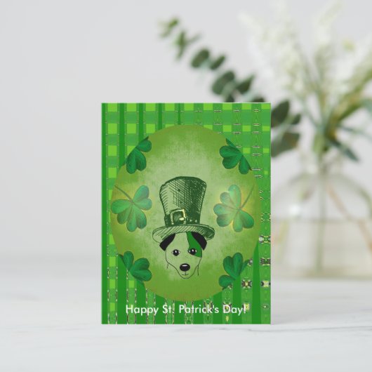 St. Patrick's Dog met Shamrocks Drawing Briefkaart (Staand voorkant)