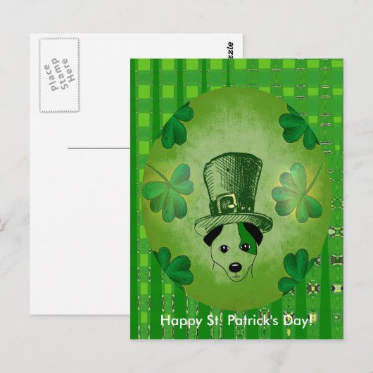 St. Patrick's Dog met Shamrocks Drawing Briefkaart (Voorkant / Achterkant)