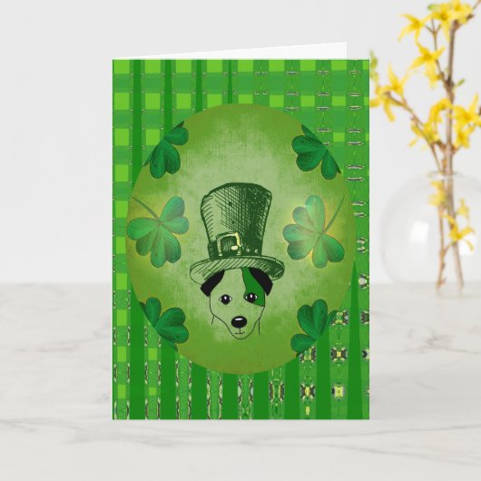 St. Patrick's Dog met Shamrocks Drawing Card Kaart (Gele Bloem)