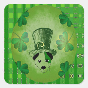 St. Patrick's Dog met Shamrocks Drawing Stickers