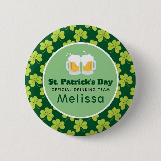 St. Patrick's Drink Team Clover Pattern Ronde Button 5,7 Cm (Voorkant)