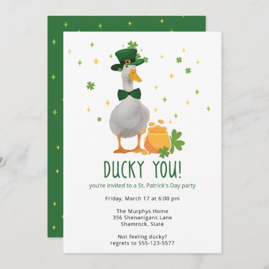 St. Patrick's Ducky You Party Invitation Kaart (Voorkant / Achterkant)