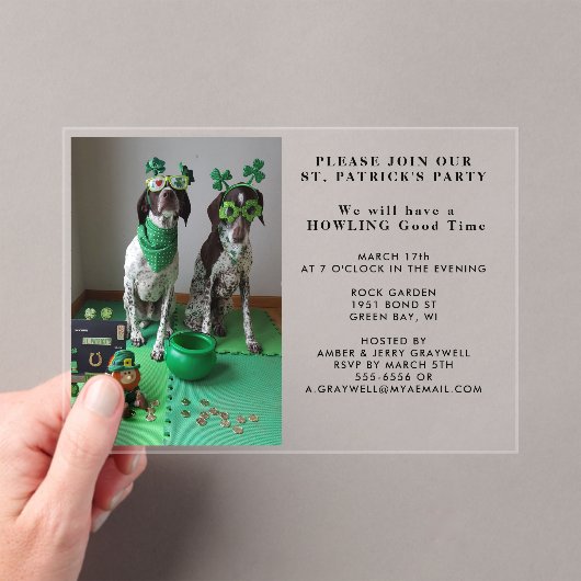 St. Patrick's Feest Dieren Shamrocks Aangepaste Fo Acryl Uitnodigingen (Insitu (Draagbaar))